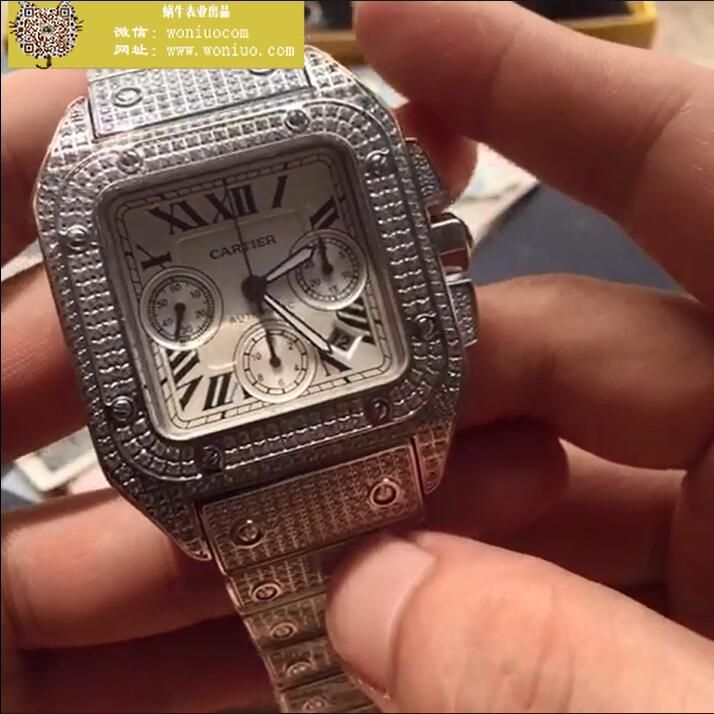 【视频解析】V6厂出品卡地亚山度士高仿W20090X8满钻土豪款腕表