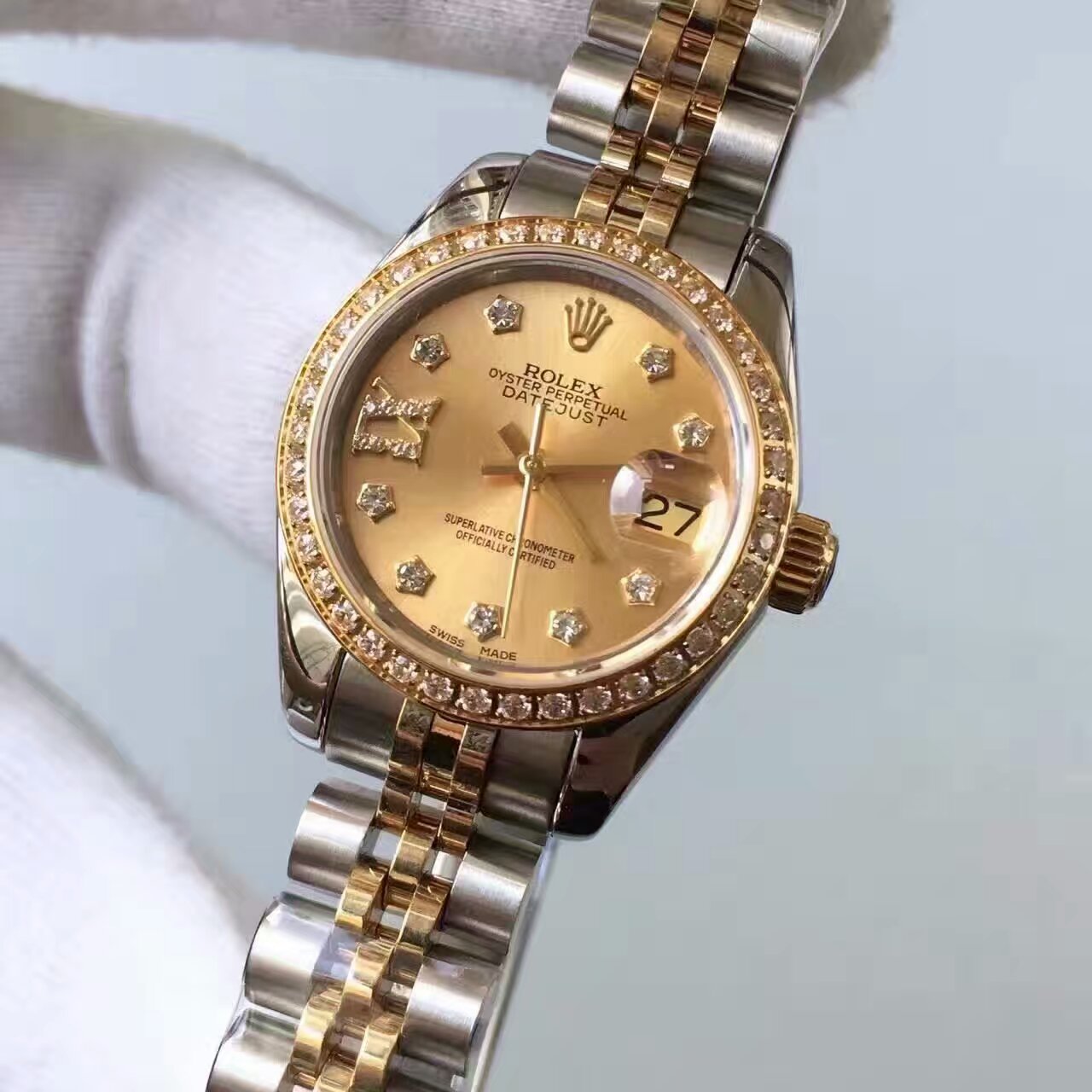 【台湾厂顶级复刻手表】劳力士女装日志型系列279383RBR香槟色表盘女士腕表 