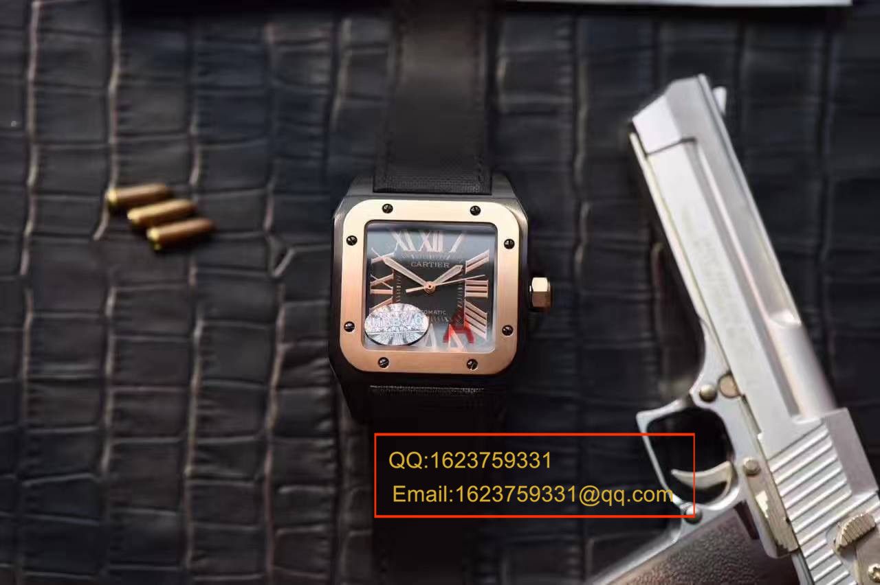 【独家视频测评HBBV6厂1:1顶级复刻手表】卡地亚山度士SANTOS 100系列间金黑武士W2020009 腕表 / KBA034