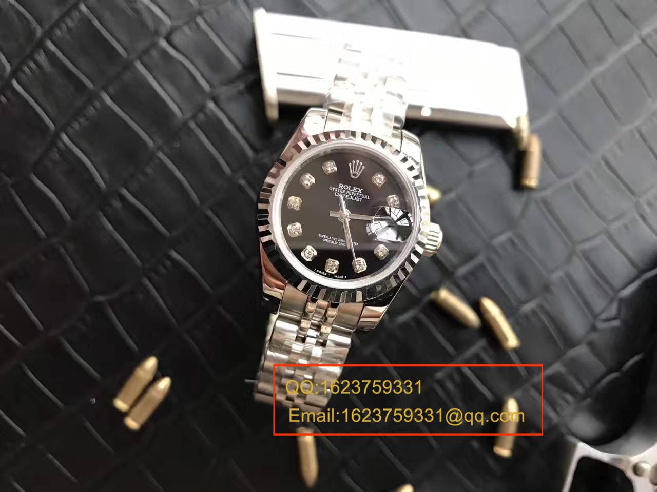 【台湾厂一比一超A高仿手表】劳力士女装日志型系列179174黑盘镶钻女士腕表 / RB0170