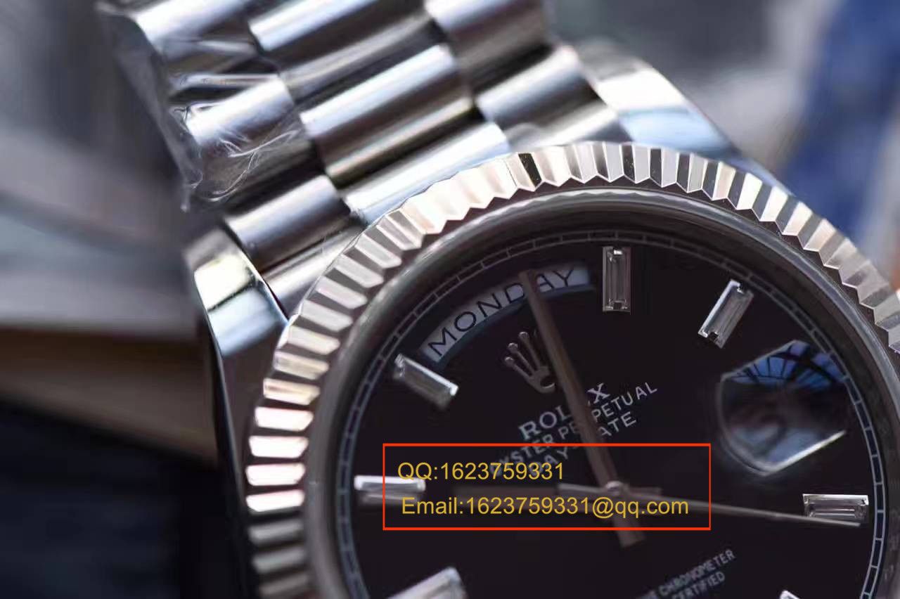 【台湾厂一比一超A高仿手表】劳力士星期日历型系列228239黑色表盘钻钉腕表 