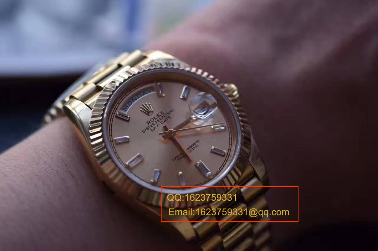 【台湾厂一比一超A精仿手表】劳力士星期日历型系列228238香槟色表盘钻钉腕表 