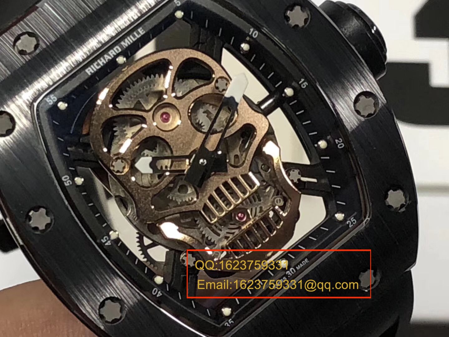 【KV厂一比一超A高仿手表】理查德.米勒男士系列RM 52-01潘玮柏同款金色骷髅头腕表 