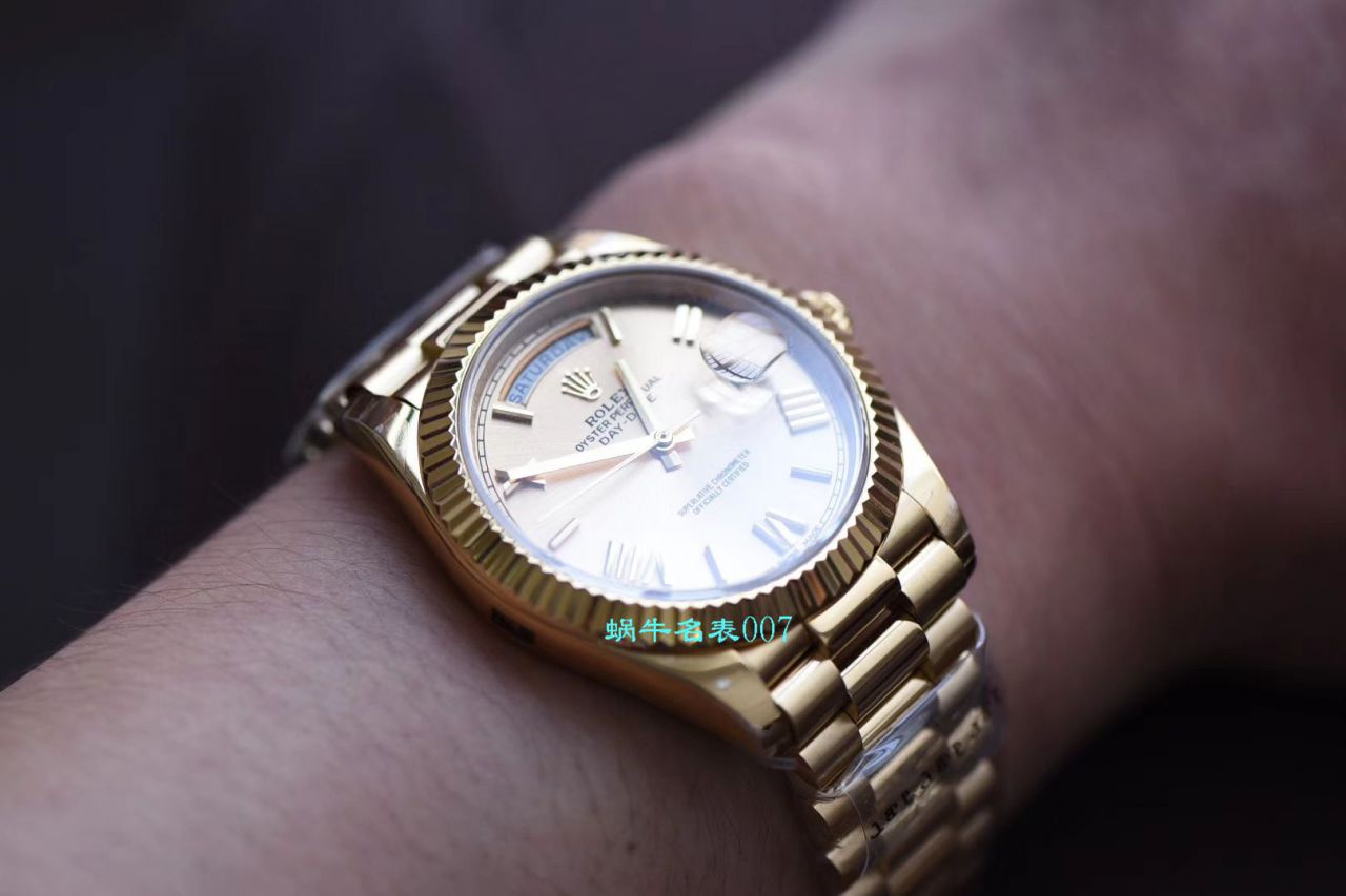 【EW厂Rolex复刻高仿表】劳力士星期日历型系列218238-83218 香槟面表盘腕表 / R382