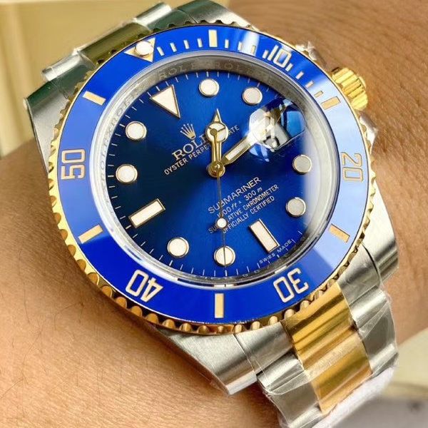 高端定制包金ETA机芯劳力士潜航者型116613LB-97203顶级复刻高仿 蓝盘腕表(间金蓝水鬼)