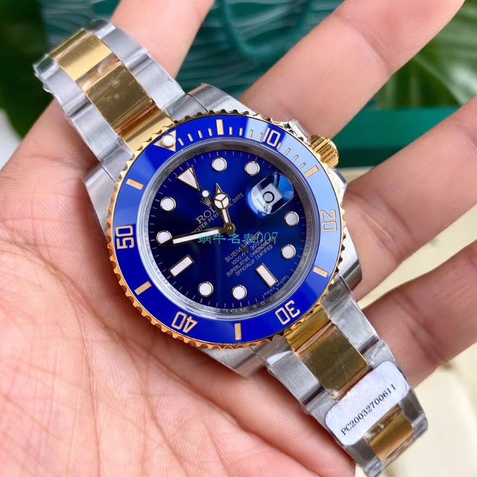 高端定制包金ETA机芯劳力士潜航者型116613LB-97203顶级复刻高仿 蓝盘腕表(间金蓝水鬼) / R597