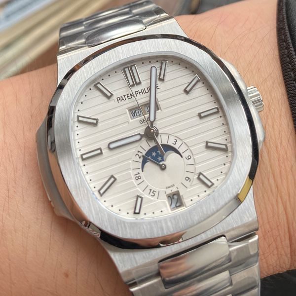 评测V9厂真月相高仿手表百达翡丽鹦鹉螺5726/1A-010腕表