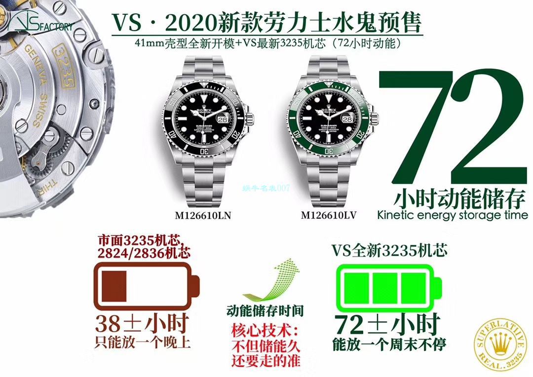 VS厂专柜新款41毫米劳力士绿水鬼一比一顶级复刻手表m126610lv-0002新款绿水鬼 / R698