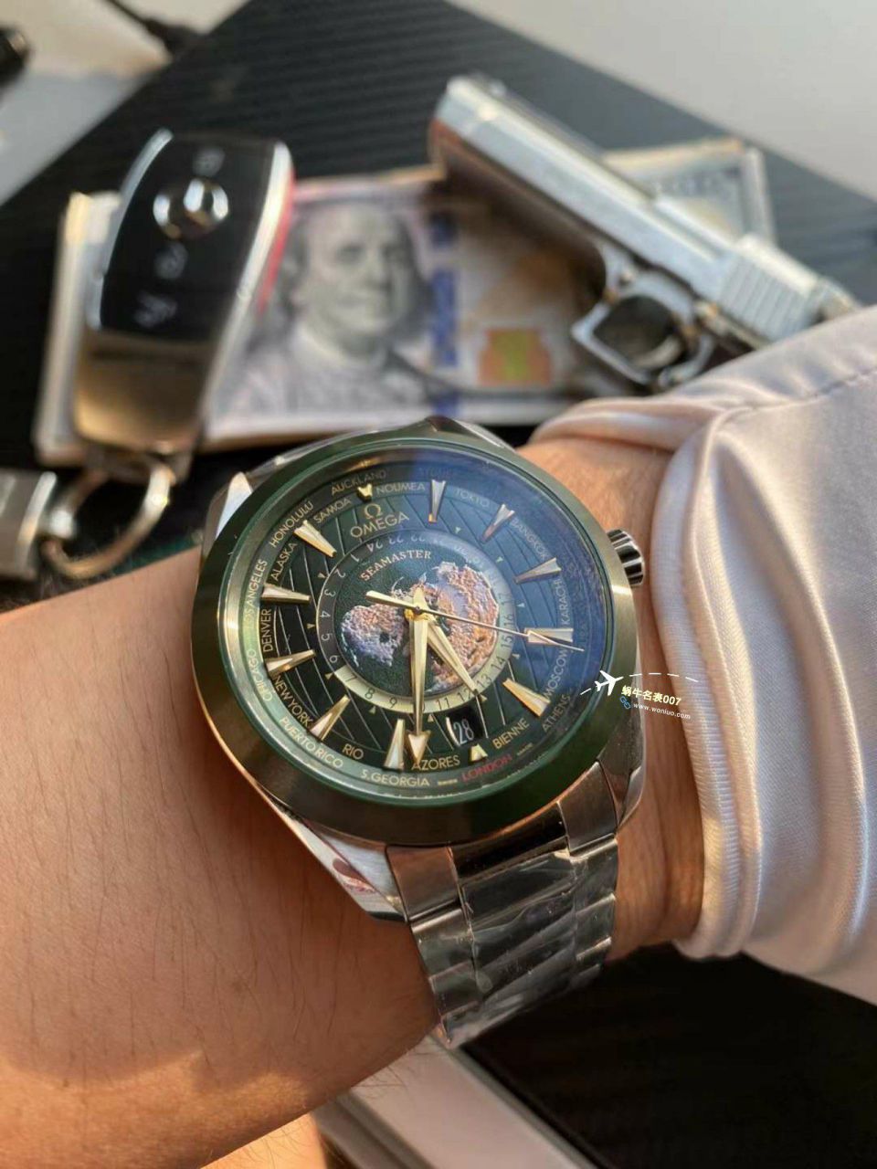 VS厂欧米茄海马150世界时绿面盘一比一复刻手表220.30.43.22.10.001腕表 / M786