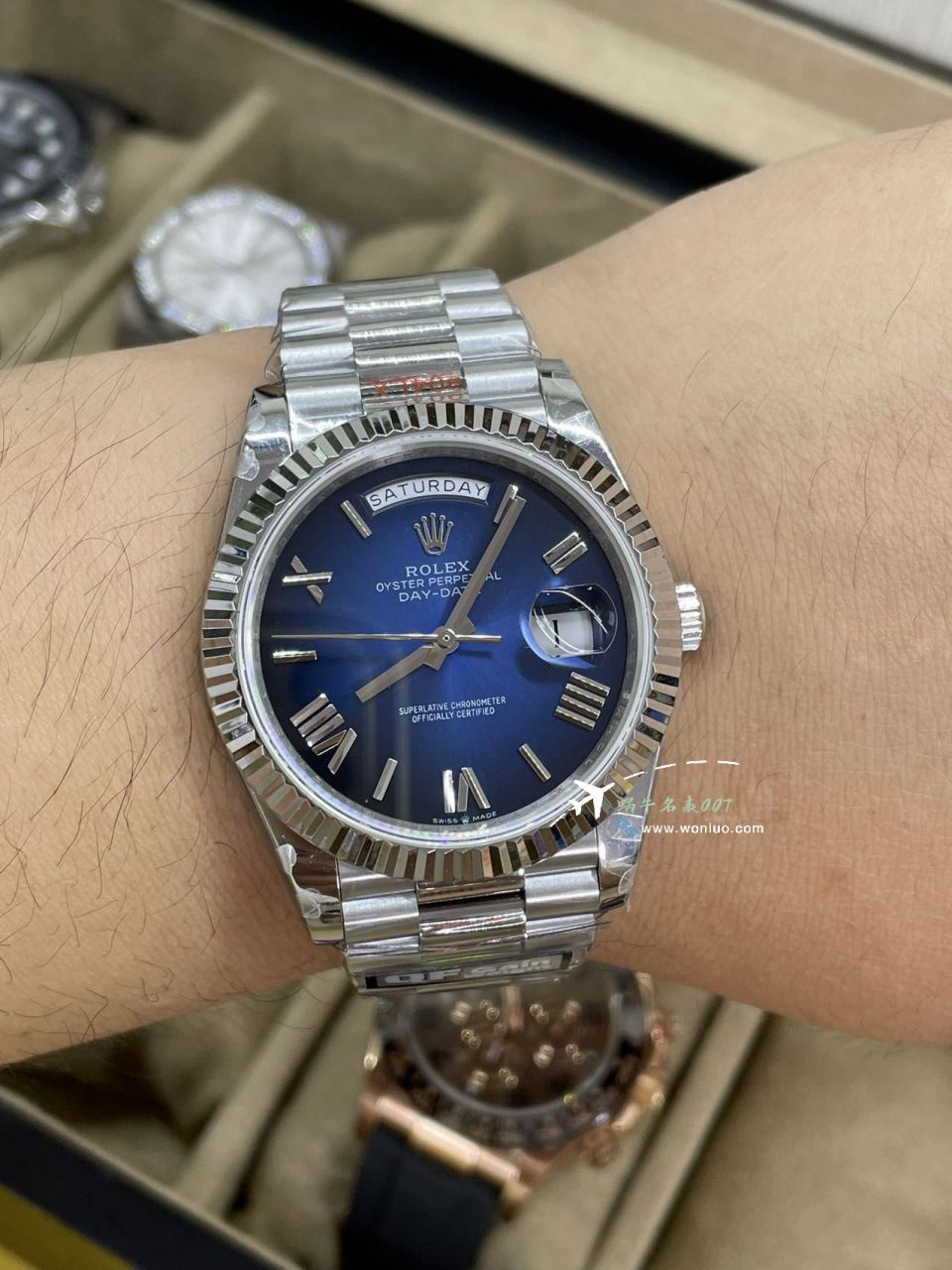 QF劳力士DD星期日历配重版本复刻高仿罗马烟熏绿m228238-0069，渐变蓝m228236-0024，渐变灰m228235-0055 / R857