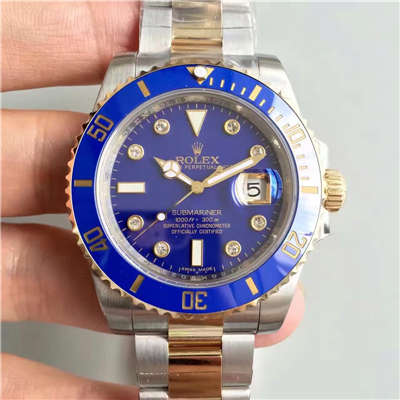 【N厂V7版一比一复刻手表】劳力士潜航者型系列116613LB-97203 蓝盘镶钻腕表